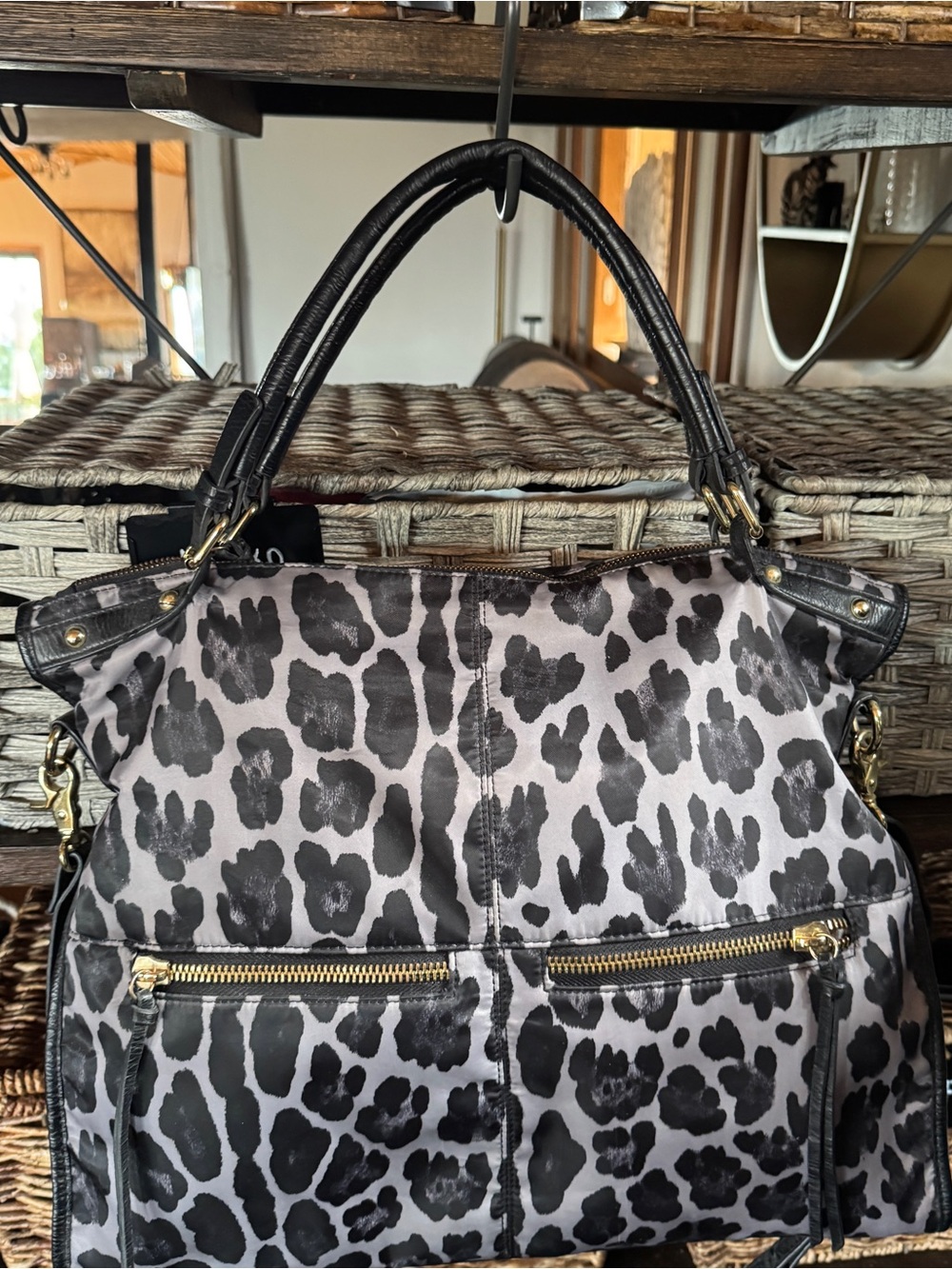STEVE BY Steve Madden Black & Light Gray Leopard Print Handbag